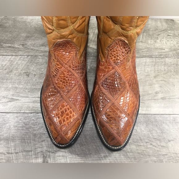 Mens Arango Western Brown Croc Moc Embossed Leather Cowboy Pull On Boots Size 6 main image 8